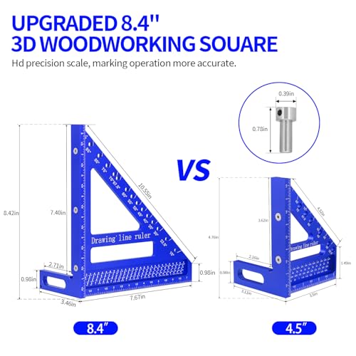 Large Carpenter Square 8.42" x7.67 Precision Woodworking Tools 15-90 Degree Versatile 3D Multi-Angle Square with Angle Pin for Woodworking,Engineering and Construction - color: Blue