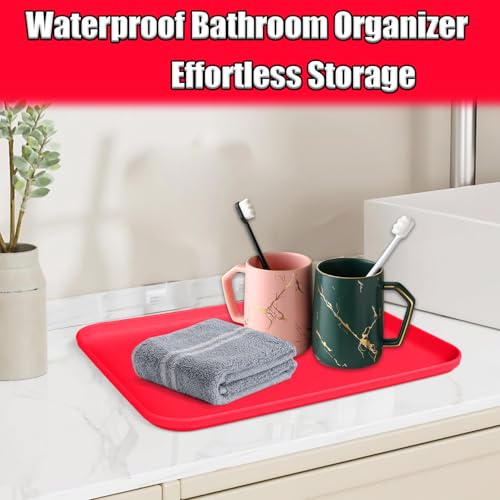Plastic Serving Trays, 12 Pack Cafeteria Trays Plastic Fast Food Tray for DIY Projects, Painting, Beads, Organizing Supply, 9.4 X 6.7 X 0.6 Inches (Red) - color: Red