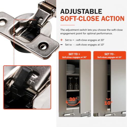 2 Pack Salice Silentia 105 Degree Soft Close Cabinet Hinge, 1/2 Inch Half Overlay, Concealed European Hinge for Kitchen Cabinet Doors, Face Frame & Frameless, Screw-On - SA105C1P6DE9