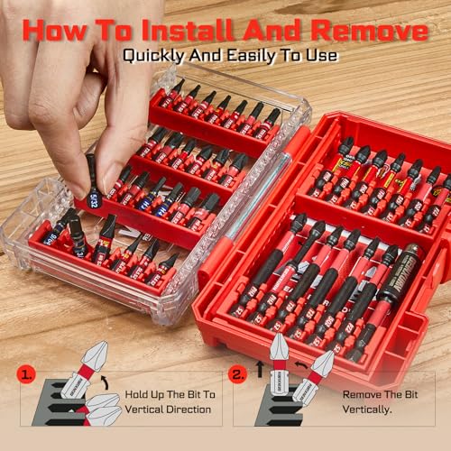 Geinxurn 42Pieces Impact Screwdriver Bits Set, Magnetic S2 Steel Phillips/Slotted/Square/Torx Insert Power Bits Tips, Impact Bit Holder with Red Storage Box Case - style: STKB042-RD