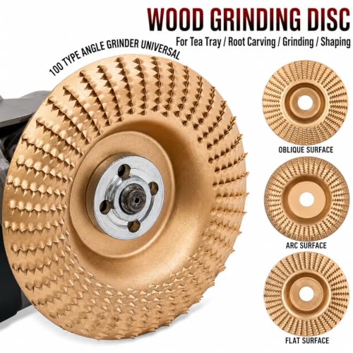 SHIRIA 3-Piece Angle Grinder Polishing Pad，Wood Carving Disc Set, 4" (10cm) Dia, 15mm Arbor, Alloy Steel, Flat/Curved/Beveled Grinding Heads for Angle Grinder. - color: Flat/Curved/Beveled-3pcs