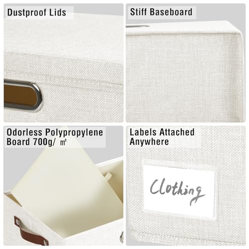 Roobyl 15" Fabric Storage Box with Lids, 3-Pack, White - color: White, size: Medium-15"