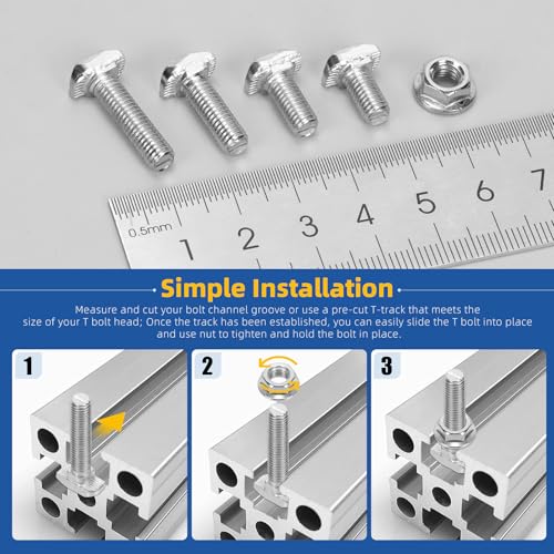 Glarks 80pcs M5 T Slot Drop-in Bolt with Hexagon Flange Nut Set, 10/12/16/20MM Hammer Head T-Bolt, T Shape Stud Sliding Screw, T Screw Stud for European Standard 20 Series Aluminum Profile - size: M5