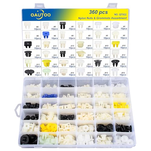 360pcs Nylon Grommet Nut Assortment for Automotive Body Bumper Fender Liner Grille Headlamp License Plate Door Panel Trim Nuts