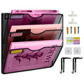 3 Pockets Mesh Wall File Holder Organizer Office Hanging File Folder Magazine Rack, Nametag Label Hooks Set Included (Black)