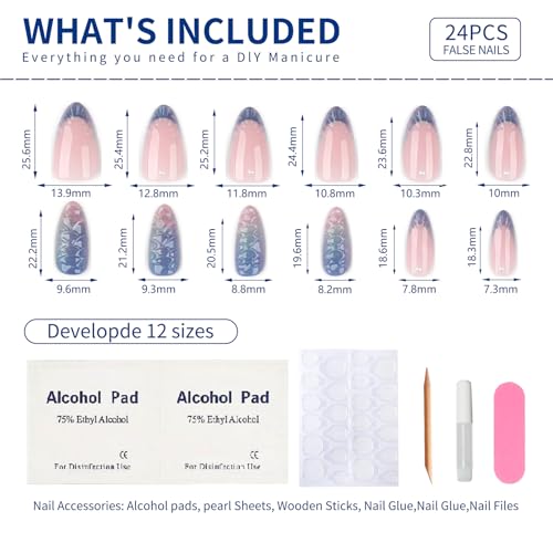 Almond Press On Nails Medium, 24PCS Iridescent 3D Mermaid Scale Acrylic Fake Nails, Gradient Pink Purple Stick On Nails for Women, Reusable Glossy False Nails for Party, Wedding - color: 31-Pine cone gradient