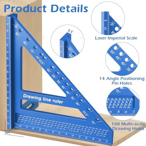 8.5 inch 3D Multi-Angle Measuring Ruler-Large Precision Woodworking - color: Blue