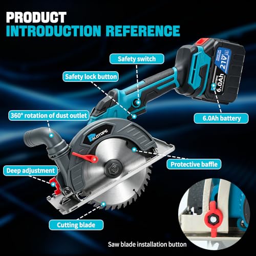 Cordless Circular Saw, 6"Brushless Circle Saw with 2x6.0Ah Battery