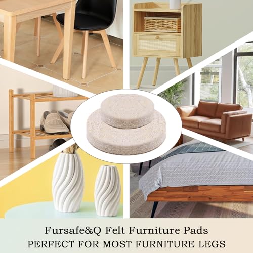 Fursafe&Q Felt Furniture Pads for Hardwood Floors - Self Adhesive Chair Felt Pad, Furniture Feet Floor Protectors, Protect from Nicks, Dents and Scratches, Cabinet Door Bumper128 Pcs Chair Feet - size: 128 Pcs Beige Felt Pads