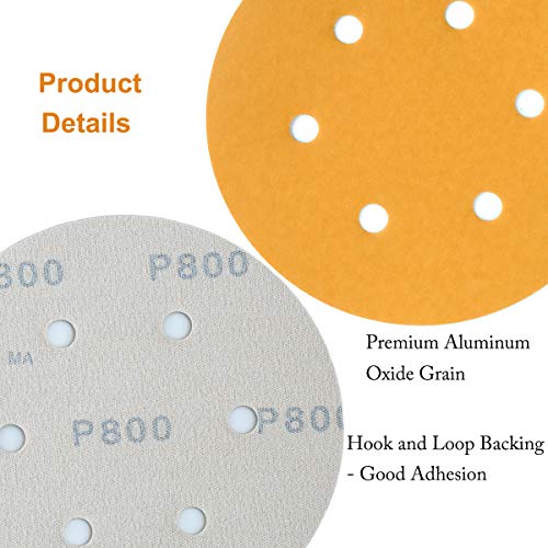 6-Inch 6-Hole Hook and Loop Gold Sanding Discs 800-Grit, 100-Pack - style: 800 Grit