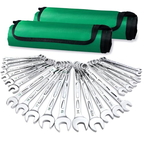 SK Combination Wrench Set, SAE 5/16''-3/4'', Metric 8-19mm, 23-Piece - size: Metric & SAE