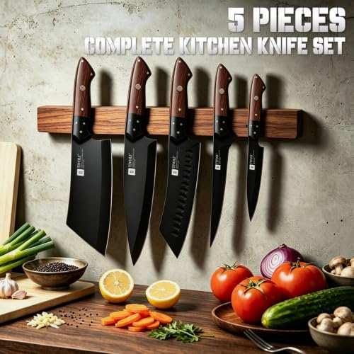 TIVOLI Kitchen Knife Set 5pcs - Chef Knife Set with Full Tang Wooden Handle - size: 8.1