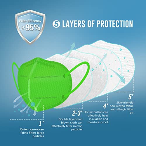 WWDOLL KN95 Face Mask 25 Pack, 5-Layers Breathable Disposable KN95 Masks - color: Green