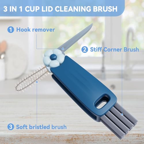 6 Pack Cup Lid Cleaning Brush Set with 3 Straws, Multifunctional Bottle Brush, Cup Lid Gap Cleaner, Durable Bristle Crevice Cleaning Brush,Flat End Brushes - color: Multicolor+ Extra Brush