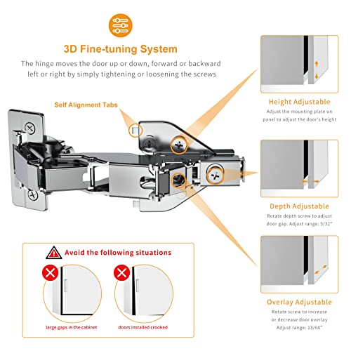 Chibery 2 Pack 165 Degree Lazy Susan Hinge, Face Frame, CLIP ON Plate for Easy Installation, Soft Close Multi-pivot Concealed hardware for Corner Kitchen Cabinet, Cupboard Folded, Folden Door, Closets - color: 165°