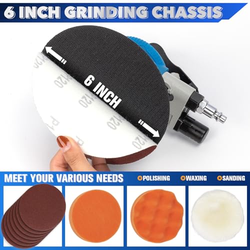 6" Air Sander Kit - Garage-Ready Dual Action Tool, Car Detailing & Woodworking Hero | Palm-Sized Power w/Free Tool Kits - color: Black, size: 6 inch