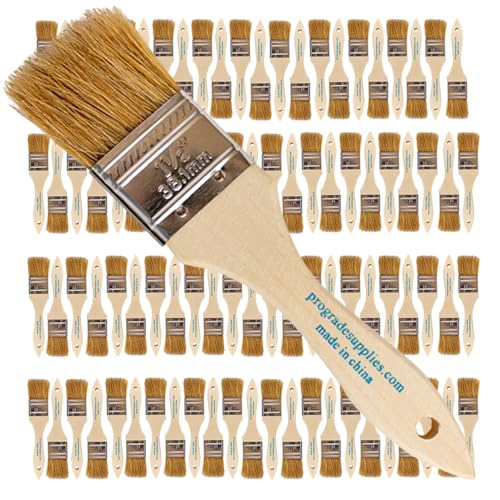 Pro Grade - Chip Paint Brushes - 96 Ea 1.5 Inch Chip Paint Brush | Natural bristle, wood handle | Bulk Pack | For Furniture & Varnish | Cabinets, Fences, Decks