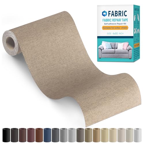 Fabric Repair Tape, 4"x80" Self-Adhesive Linen Repair Tape Patch Kit Beige - color: Beige, size: 4" x 80"