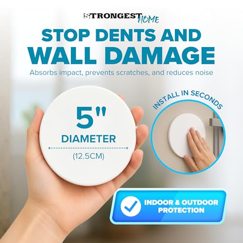 STRONGEST HOME 5-Inch White Rubber Door Stopper Wall Protector, Jumbo Wall Shield Guard Cushion for Large Door Knobs & Commercial Handles, Heavy Duty Drywall Hole Cover Saver, 3-Pack - color: White, size: X-Large