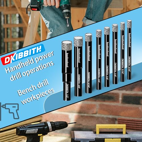 8 Pack Diamond Drill Bits Set for Granite Ceramic Marble Tile Stone Glass Hard Materials, Integrated Coolant for Fast Dry Drilling, Size 3/16 1/4 5/16 3/8 1/2 inch Masonry Core Drill Bits, Round Shank - size: 8 Pcs Diamond Bits