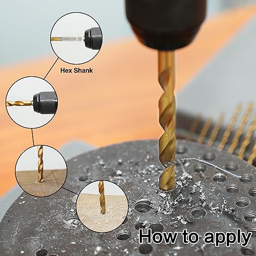 GMTOOLS 10 Pcs 1/4" Titanium Coated Twist Hex Shank Drill Bit Set, 135 Degree Tip HSS Impact Drill Bit Set with Storage Case for Metal, Aluminum, Steel, Wood, Plastic, Quick Change Design - style: 1/4"-10PCS