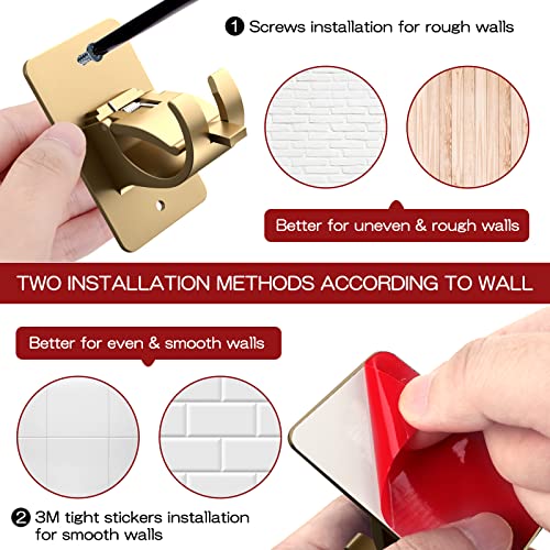 CIEMGNZOC 4PCS No Drill Curtain Rod Brackets, Gold Plastic, Self-Adhesive & Screw Mount, Holds Up To 20 Pounds, Suitable For Rods Up To 1.57 Inch Diameter - color: 4 Pcs Gold