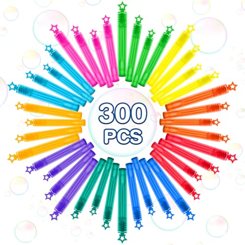 300 Pcs Mini Bubble Wands in 10 Colors, Bulk Party Favors for Kids, Themed Birthday, Christmas, New Year, Valentine, Carnival, School Classroom Prizes for Boys & Girls, Ideal Goodies Bags Stuffers