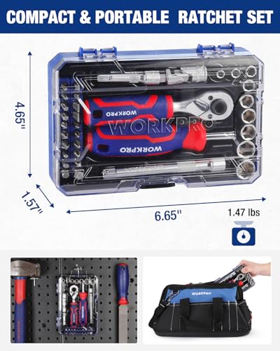 WORKPRO 34 PCS 1/4" Drive Mini Socket Ratchet Wrench Set, Socket & Bit Head - style: Dual-Head Ratchet Bit-Rich Set