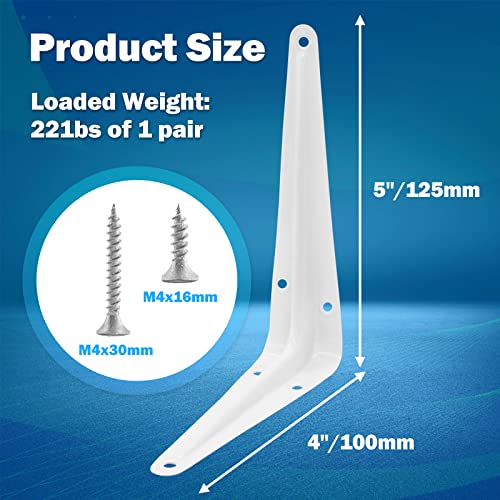 12pcs 5 Inch Shelf Brackets, Heavy Duty L Bracket, White - size: 4x5 Inch-White