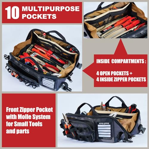 Rough Enough Waterproof Tool Bag, 13" Hard Base Organizer for Electricians
