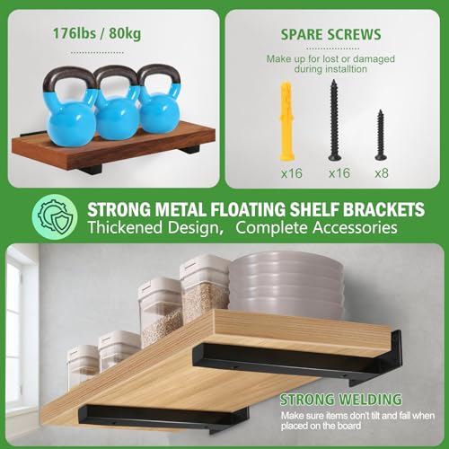 12 Inch Floating Shelf Brackets Heavy Duty, Square Shelving Brackets, Metal Floating Shelf Supports, Black Wall Mount Brackets 4 Pack - size: 12 Inch