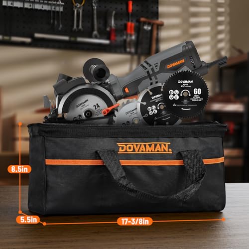 DOVAMAN Circular Saw w/Bag, 5.8A 4-1/2" mini Saw w/Laser & Auxiliary Handle - color: B-grey