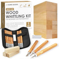 JJ CARE Wood Carving Kit, 24pcs Wood Whittling Kit with 12 SK2 Steel Carving Knives, 10 Basswood Blocks, 1 Grinding Stone & Storage Case, Gift Set for Beginners & Adults - size: Set A