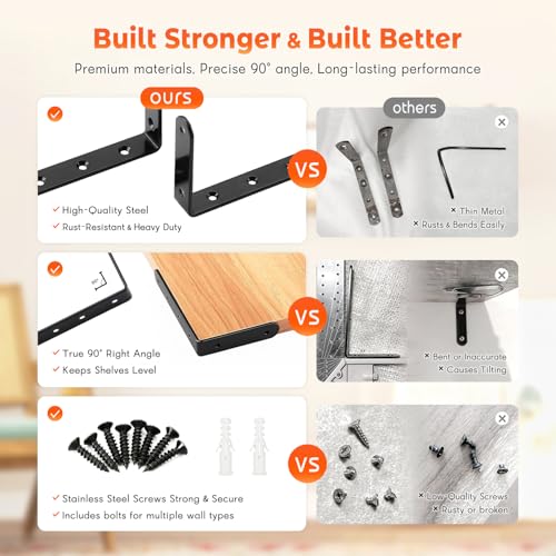 Shelf Bracket 4 Pack 5" Lx3 H 5mm Thick Heavy Duty Black L Brackets - color: Black-4pack, size: 5"Lx3"Wx0.78"W