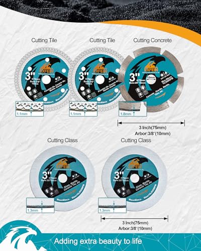 3 Inch Compact Circular Saw Blade Set, Multi-Material Cut for Concrete, Tile, Glass Cutting, 10mm Arbor - 5 Pack - size: Set 5