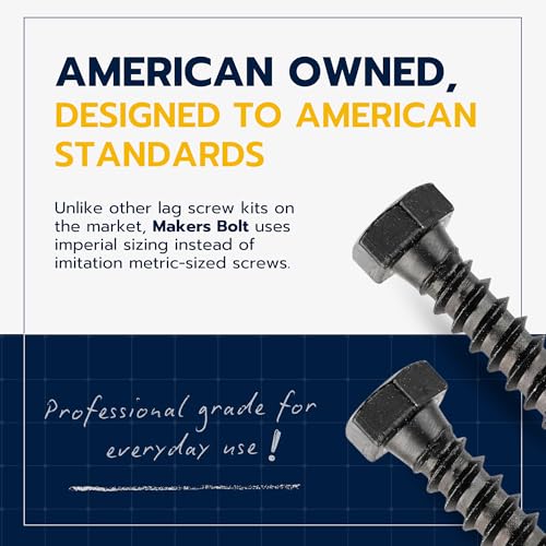 3/8 x 1-1/2 (50 Pack) Lag Screw Kit, 50 Screws and 50 Washers, Ceramic Black Ruspert Coating for Exterior Use, Meets ASTM A307 and ASME B18.2.1, Industrial/Commerical Grade by Makers Bolt - size: 3/8 x 1-1/2