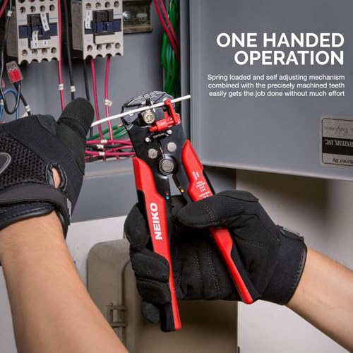 NEIKO 01924A 3-in-1 Automatic Wire Stripper, Cutter, and Crimping Tool, Auto Self-Adjusting Pliers that Cut up to 10 AWG - style: 3-in-1 Auto Wire Strippers, Red