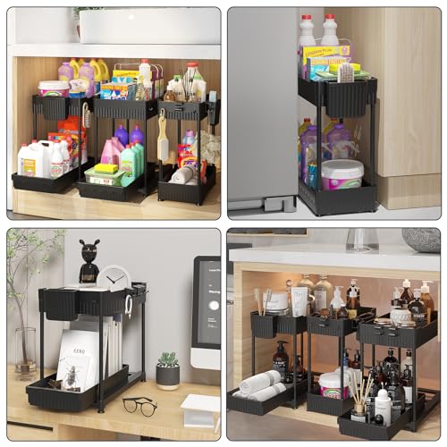 Sevenblue 3-Pack 2-Tier Under Sink Organizers with Sliding Drawers - color: Black, size: 14.8 Inch