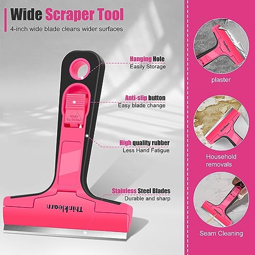 THINKLEARN Razor Blade Scraper Tool, Pink Razor Scraper with 40Pcs Blades - color: 42pcs Razor Scraper Set