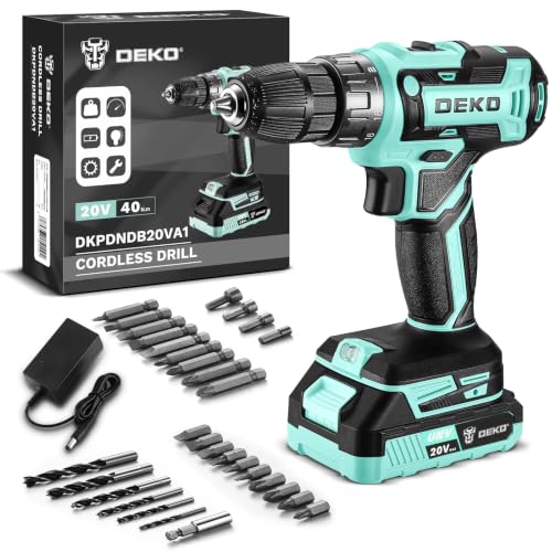 Power Drill Cordless: DEKO PRO Cordless Drill 20V Electric Power Drill Set Tool for Women Drills with Battery and Charger 20 Volt Drills Driver Kit Turquoise - color: Turquoise
