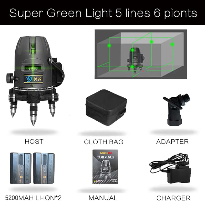 （Laser Level Outside）Outdoor Lasers 5 Lines Green Laser Level 360 Self Leveling Rotary Precision Level Tool Super Bright