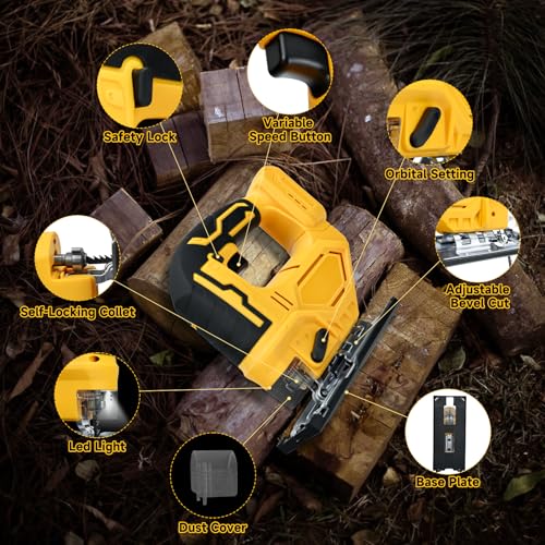 Cordless Jig Saw for DeWalt 20V Battery, Brushless Jigsaw Tool, 0°-45° Bevel Cuts, 3-Position Orbital for Wood/Metal/PVC Cutting (NO Battery)