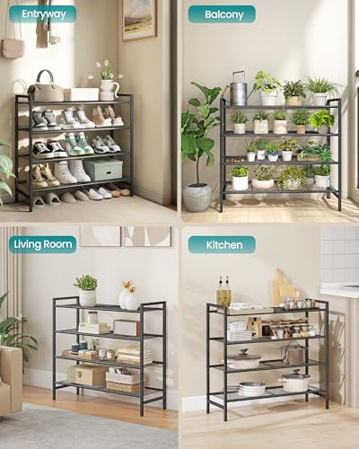 SONGMICS 4-Tier Metal Shoe Rack, Vertical Shelf, Holds up to 20 Pairs - color: Black, size: 4 Tiers (11"D x 26.8"W)