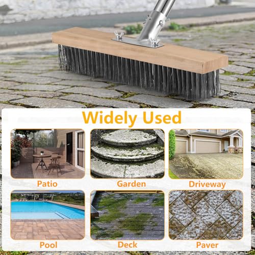 Stainless Steel Deck Brushes for Scrubbing Heavy Duty, 65" Deck Scrub Brush with Long Handle - Concrete Scrub Brush Stiff Metal Bristle Concrete Brush for Cleaning Moss Patio Garage Garden Pool Floor