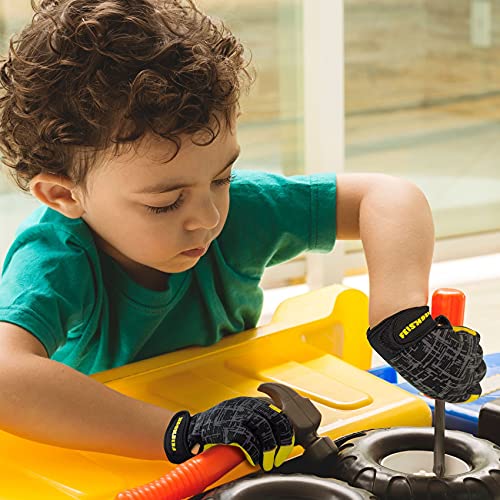 Kids Genuine Leather Work Gloves Age 2-12, Touchscreen, Reflective - color: Black, size: Medium (6-9 Years Old)