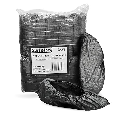 Waterproof Shoe Covers – Non-Slip, Disposable CPE Boot Covers, Black, 100 Pack - style: Black Bag of 100