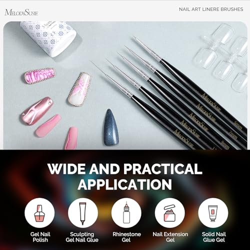 MelodySusie Nail Art Liner Brushes 5Pcs Sizes 5/7/9/11/20mm - color: Black, size: 5