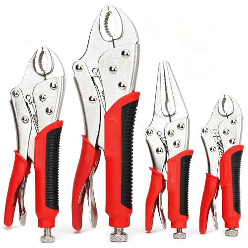 FASTPRO 4-Piece Locking Pliers Set with Heavy Duty Grip, Red - color: Red