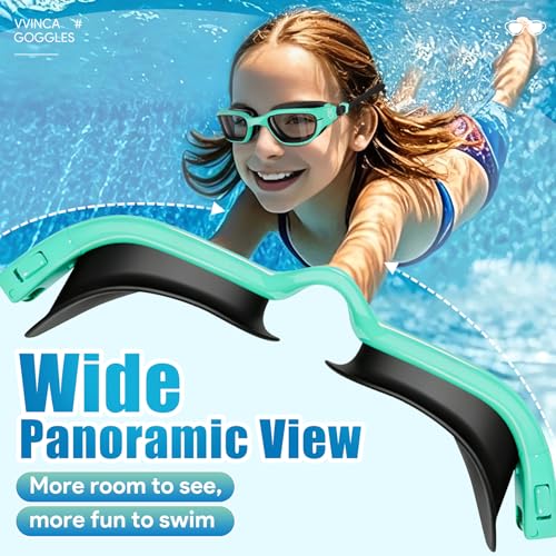 Vvinca Kids Swim Goggles, Swimming Goggles for Kids 3-14 Anti-Fog UV Protection No Leak Pool Glasses for Boys Girls - color: 10-green& Bluee