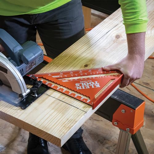 Klein Tools 93512SSQ Rafter Square, 12-Inch, Double Laser Etched Aluminum, Multi-Functional, Carpenter Measuring Layout Tool, Triangle Ruler for Woodworking - size: Rafter Square, 12-Inch